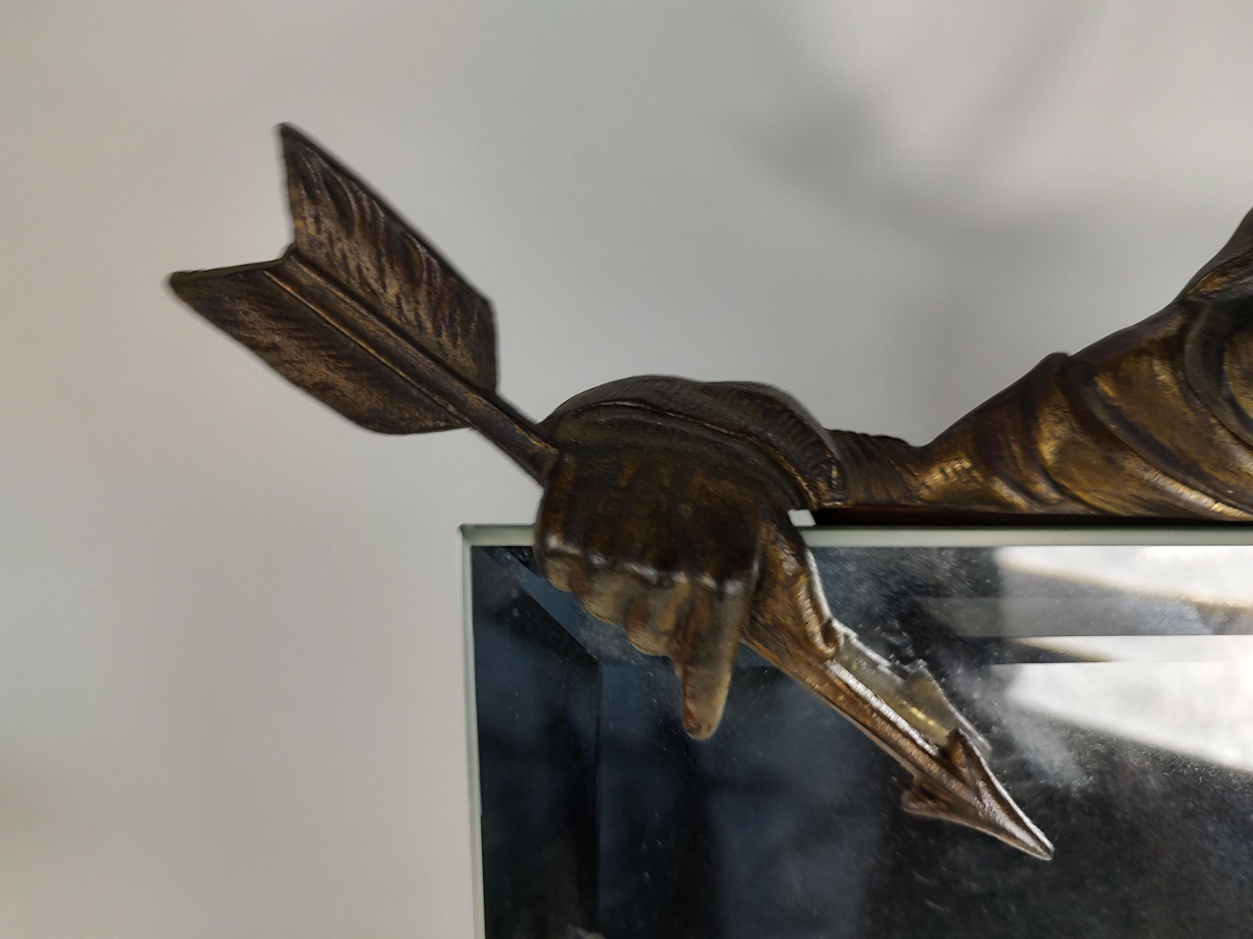 Art Deco Bronze Figure with Bow & Arrow Dresser - Vanity Beveled Mirror  For Sale 5