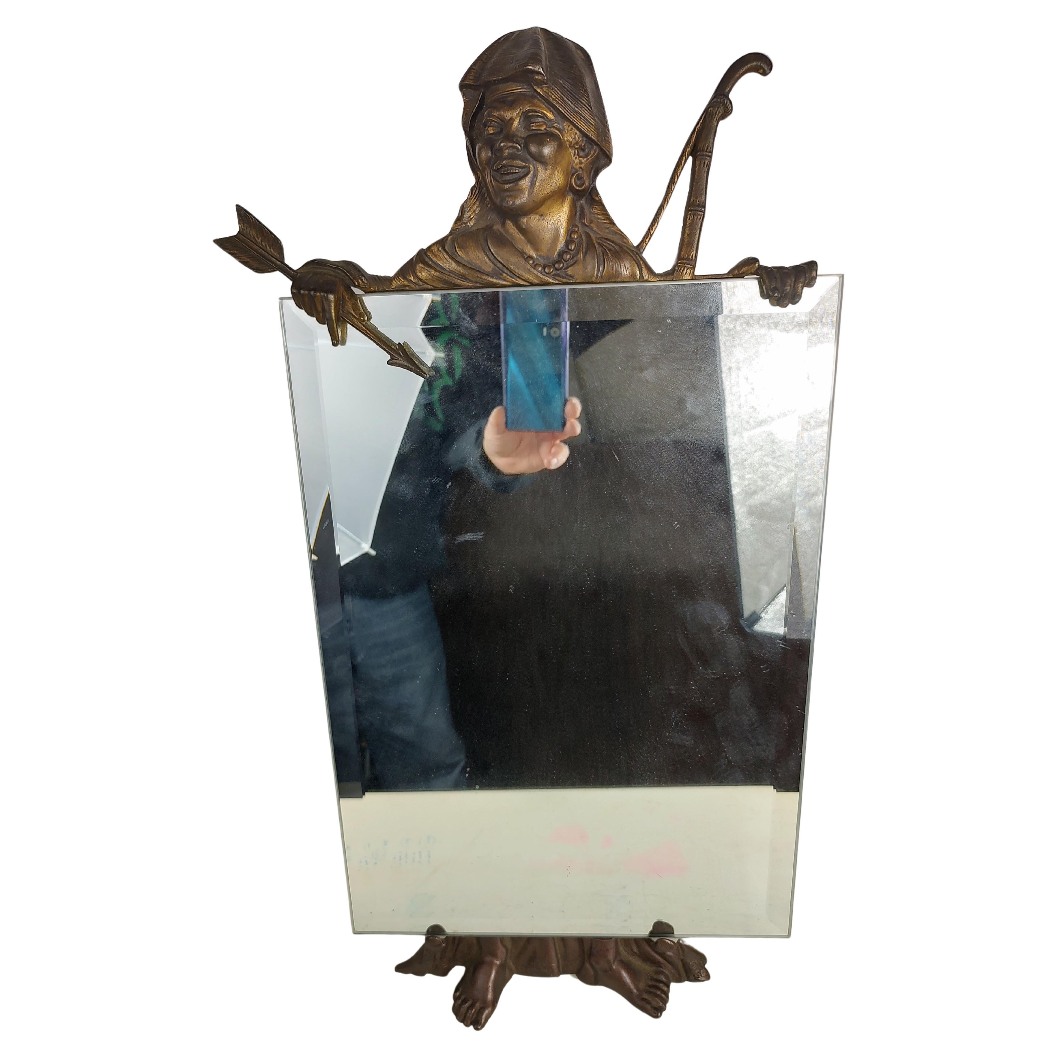 Art Deco Bronze Figure with Bow & Arrow Dresser - Vanity Beveled Mirror