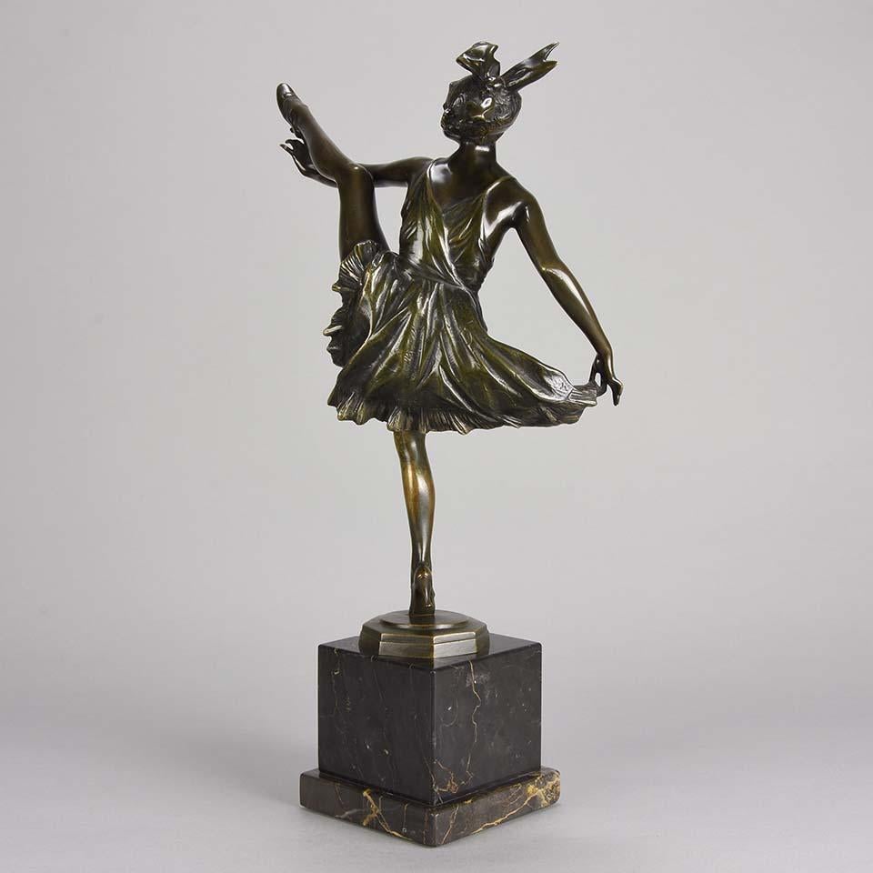 Gilt Art Deco Bronze Figurine Entitled “High Kick” by Bruno Zach For Sale