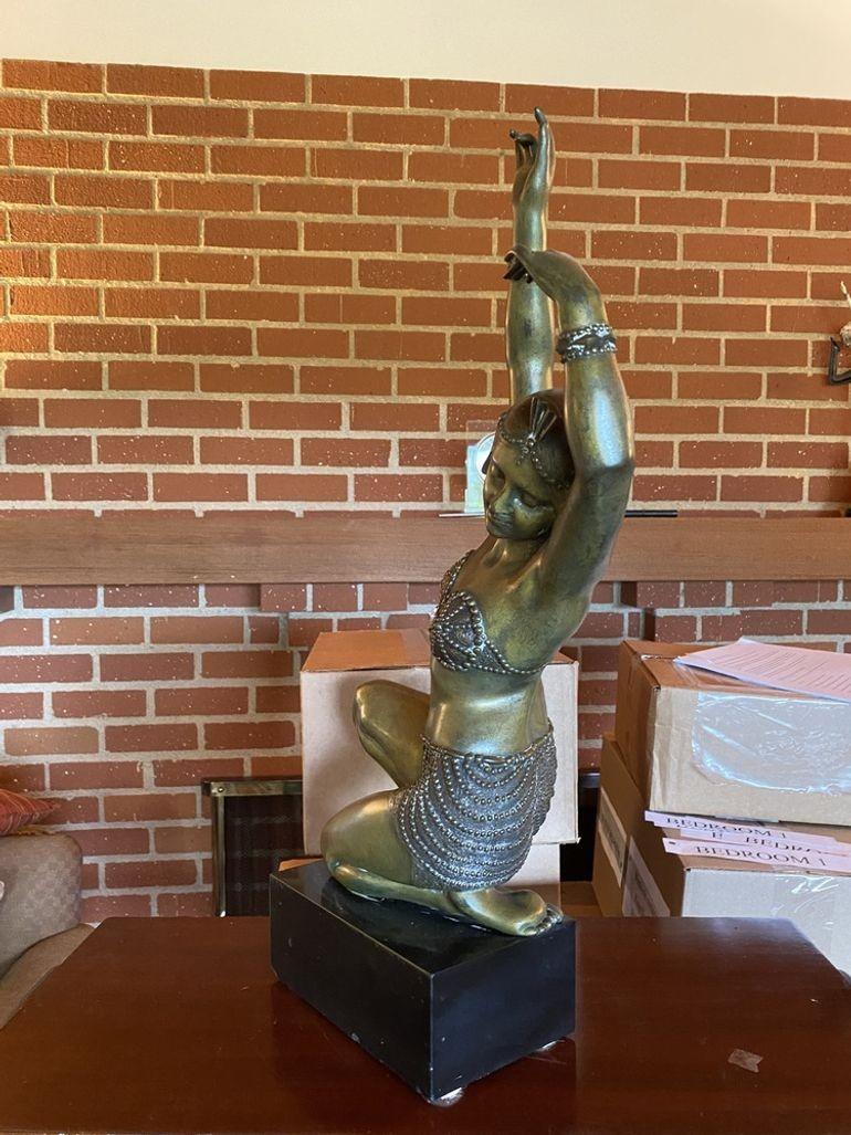 Art Deco Bronze Flapper Girl Statue on Marble by Affortunato Gory In Excellent Condition For Sale In Van Nuys, CA