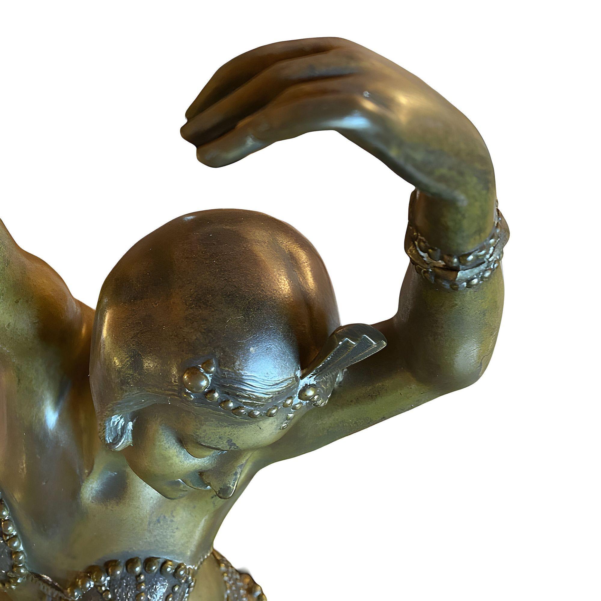 Statue de jeune fille Flapper en bronze Art Déco sur marbre par Affortunato Gory en vente 1