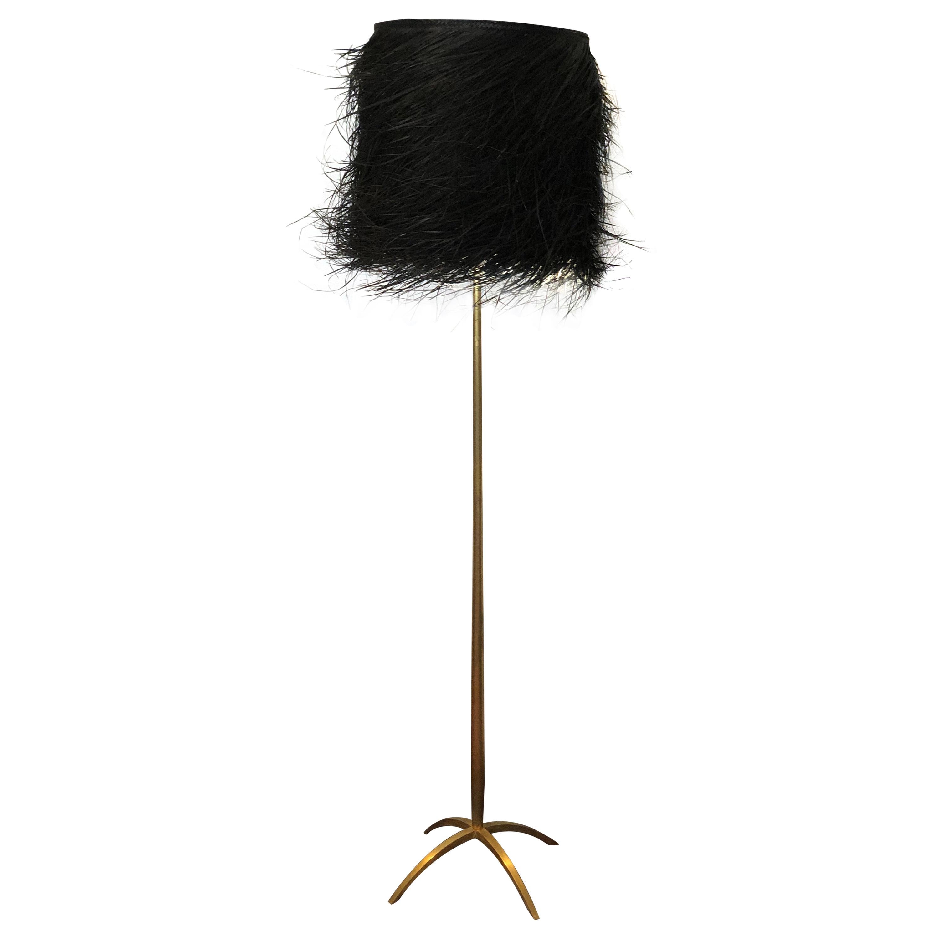 Art Deco Bronze Floor Lamp with Lampshade in Palm Tree Black For Sale