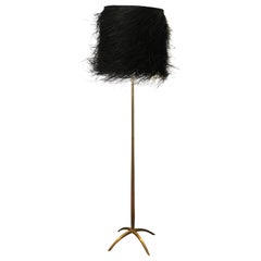 Art Deco Bronze Floor Lamp with Lampshade in Palm Tree Black