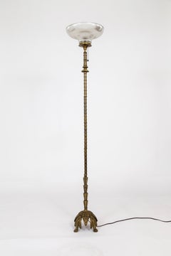 Art Deco Bronze Floor Lamp with Glass Shade by Rembrandt Lamps