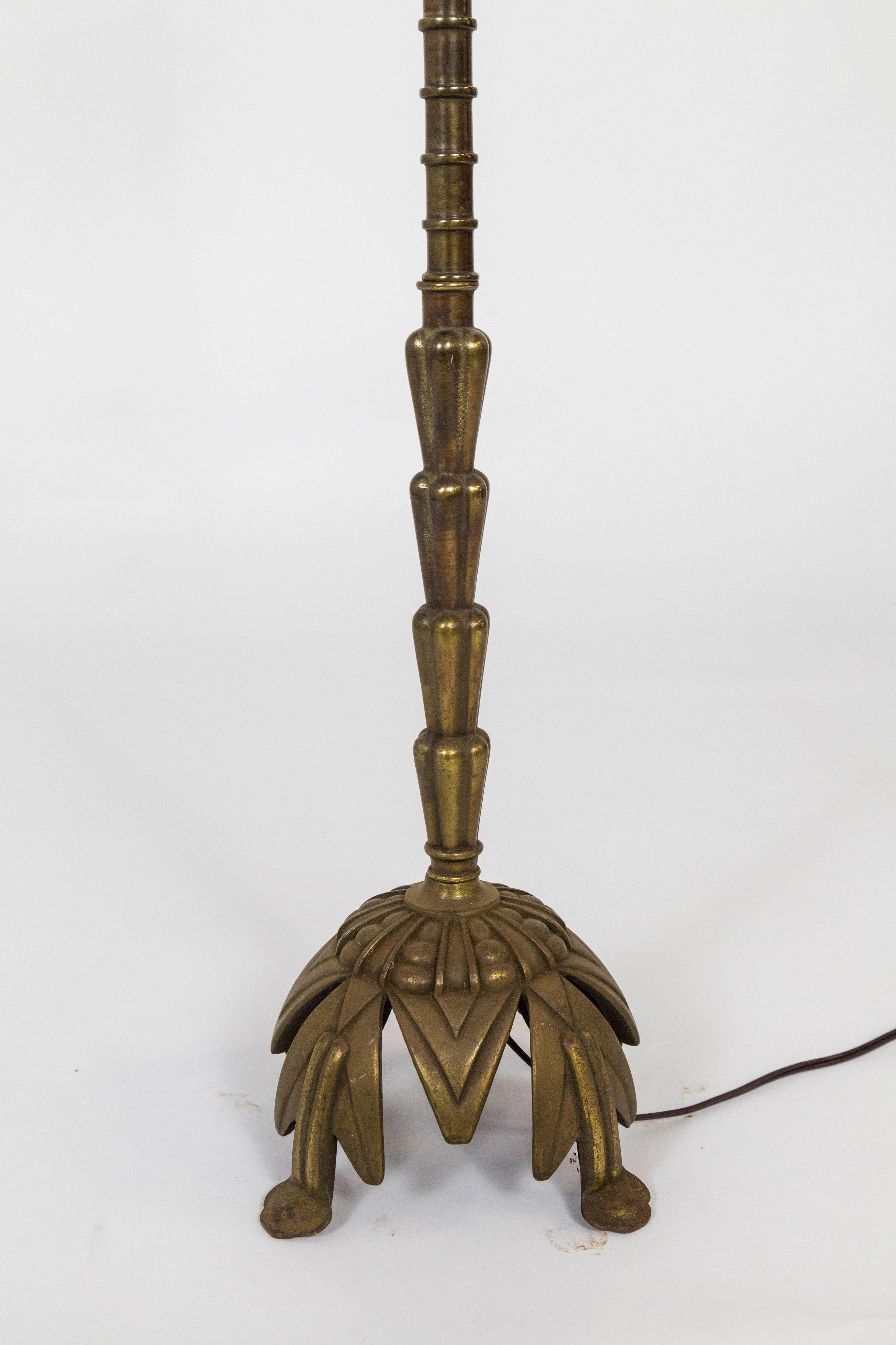 Art Deco Bronze Floor Lamp with Glass Shade by Rembrandt Lamps In Good Condition In San Francisco, CA