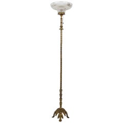 Antique Art Deco Bronze Floor Lamp with Glass Shade by Rembrandt Lamps