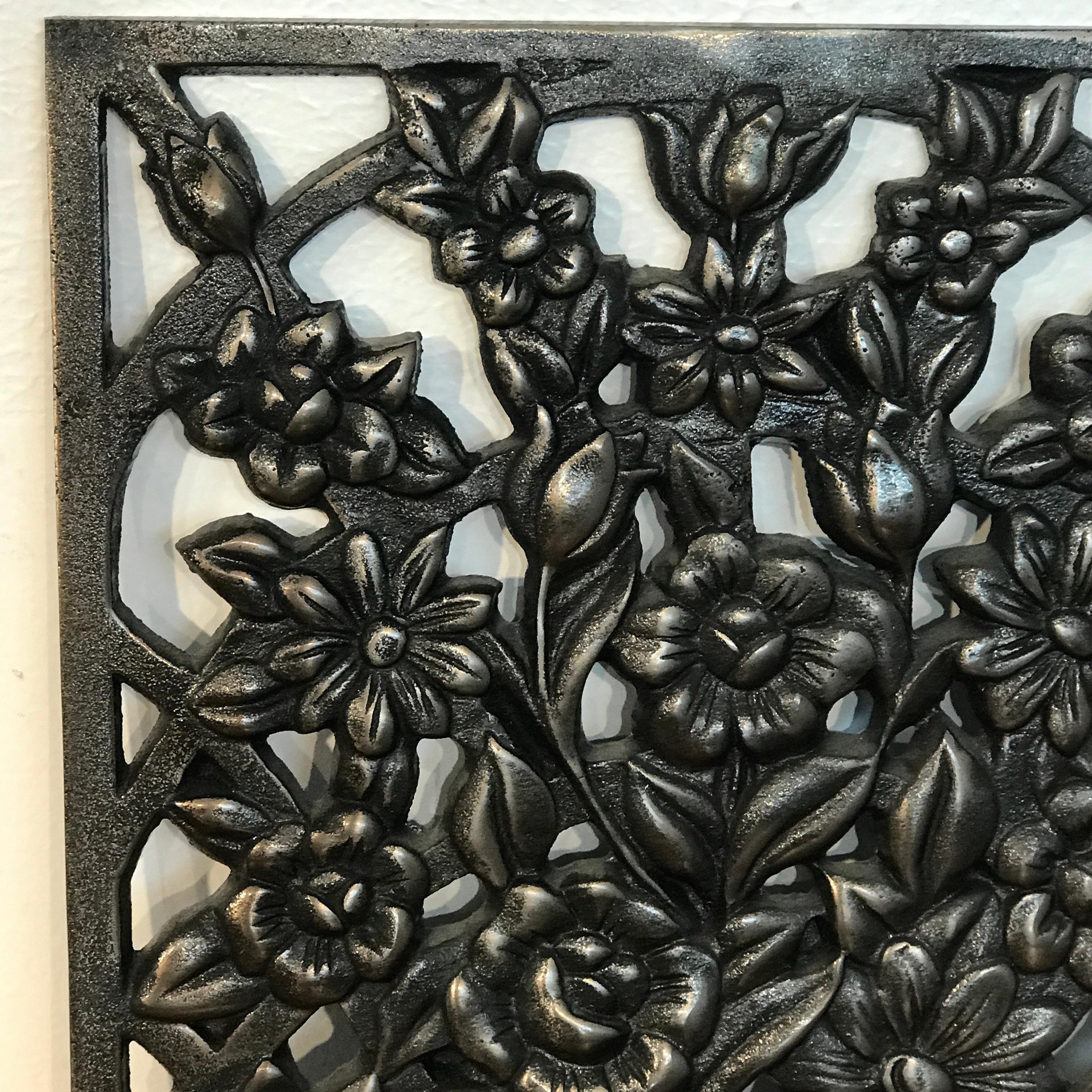 Cast Art Deco Bronze Floral Motif Architectural Panel, Four Available For Sale