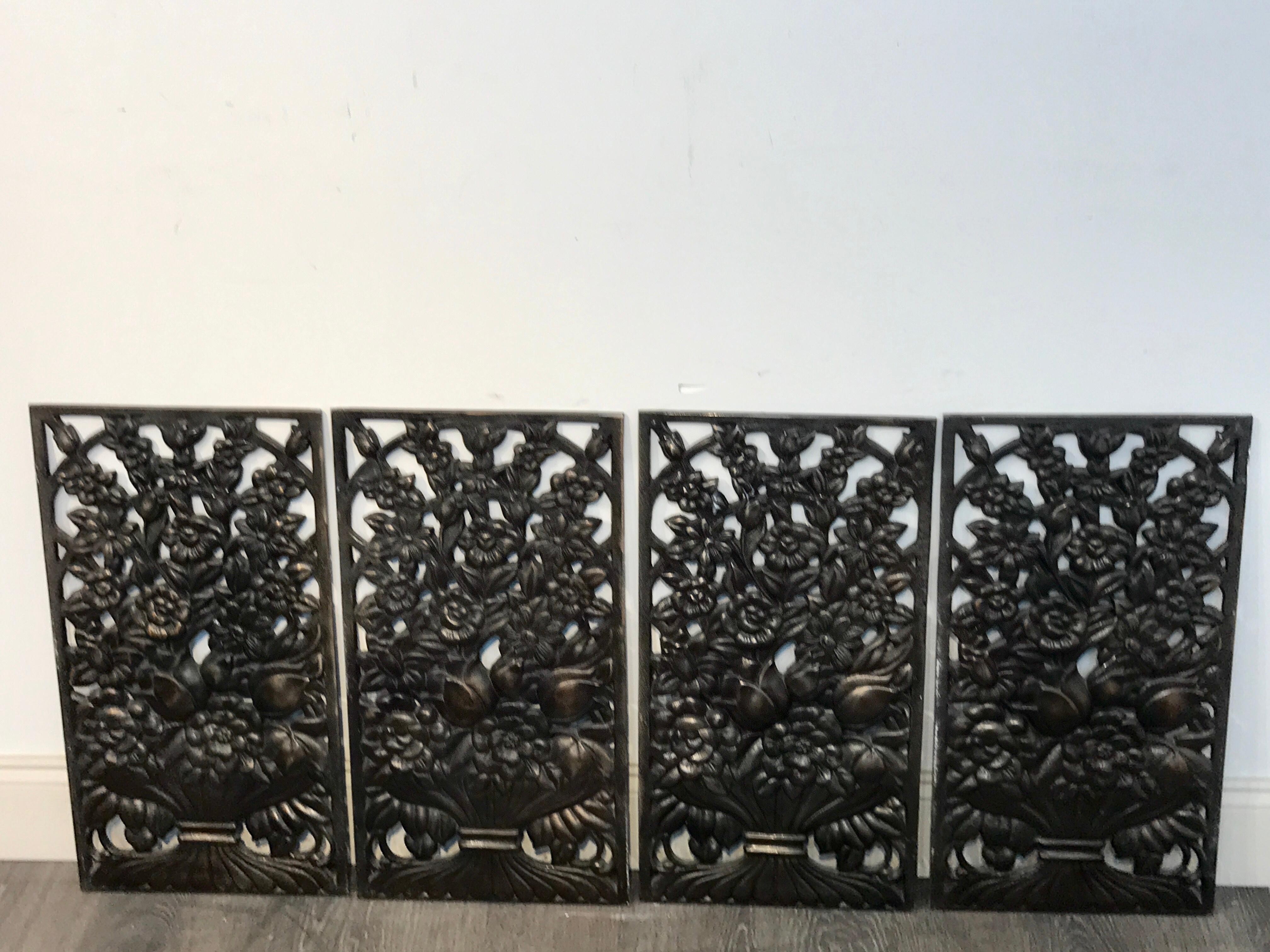 Panneau architectural Art Déco à motifs floraux en bronze, quatre disponibles Bon état - En vente à West Palm Beach, FL