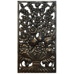 Vintage Art Deco Bronze Floral Motif Architectural Panel, Four Available