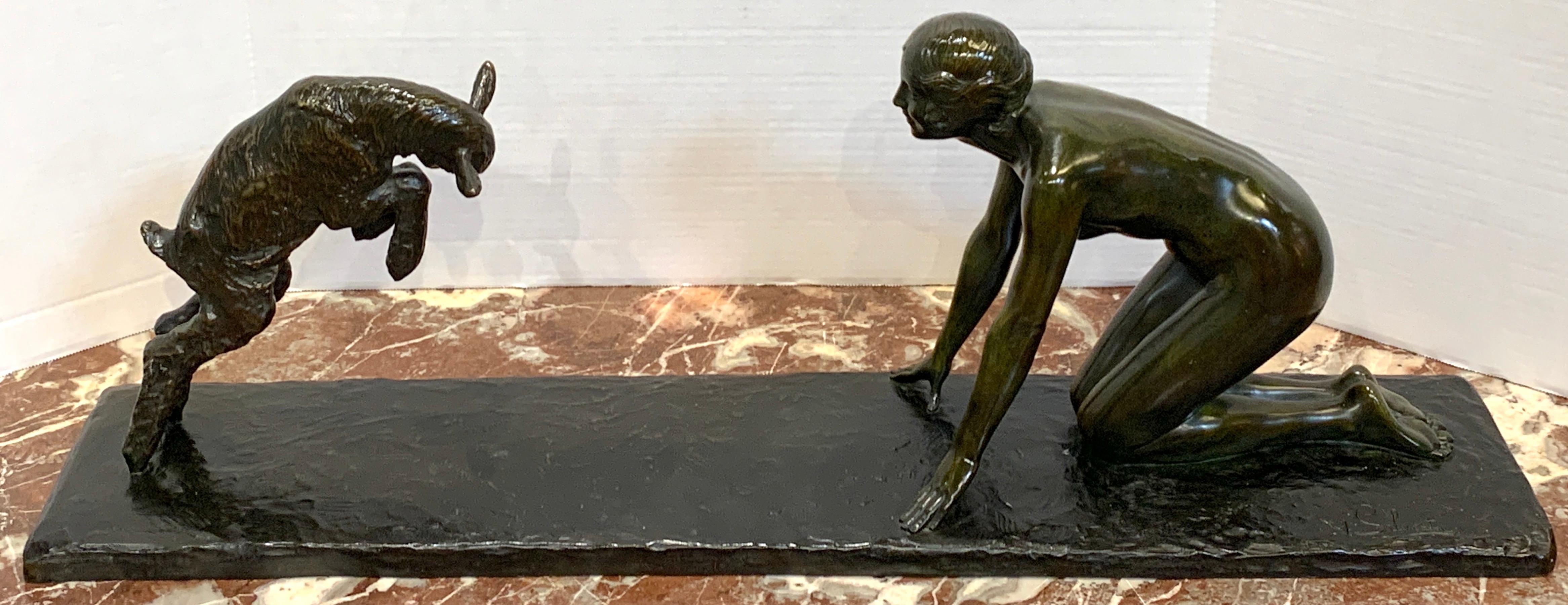 'Girl and Jumping Goat' by Paul Silvestre, Susse Freres Foundry, France, C 1925 For Sale 4