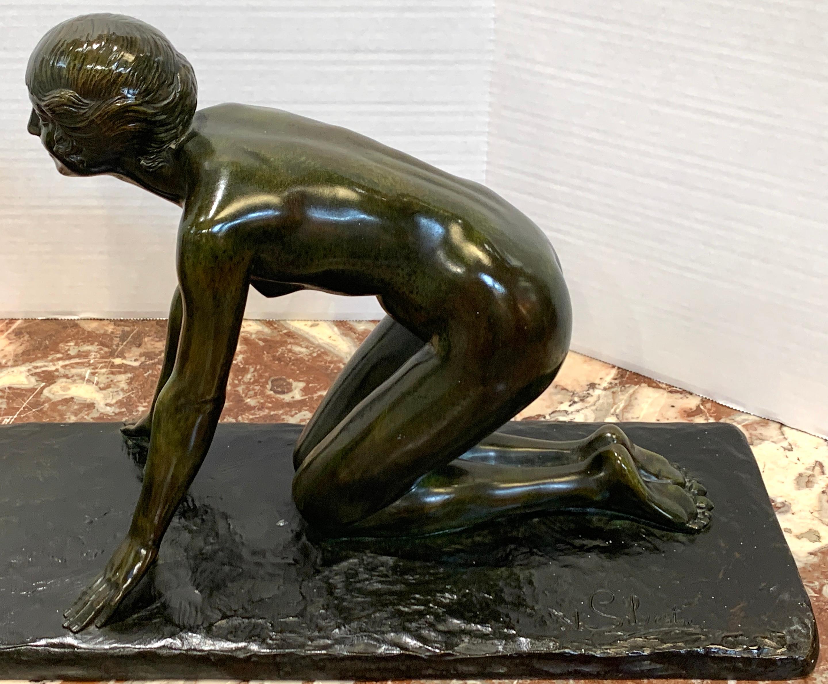 Art Deco Bronze 'Girl with Jumping Goat' by Paul Silvestre, Susse Freres Foundry For Sale 7