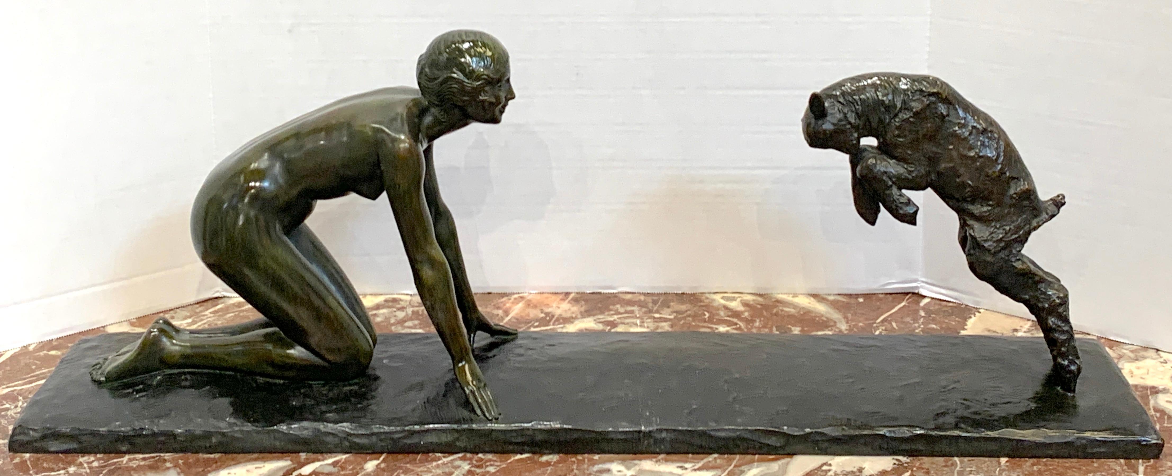 'Girl and Jumping Goat' by Paul Silvestre, Susse Freres Foundry, France, circa 1925

This fine French Art Deco bronze sculpture, 'Girl and Jumping Goat' by Paul Silvestre, cast by Susse Frères Foundry circa 1925, stands as a quintessential