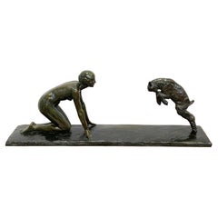 Art Deco Bronze 'Girl with Jumping Goat' by Paul Silvestre, Susse Freres Foundry