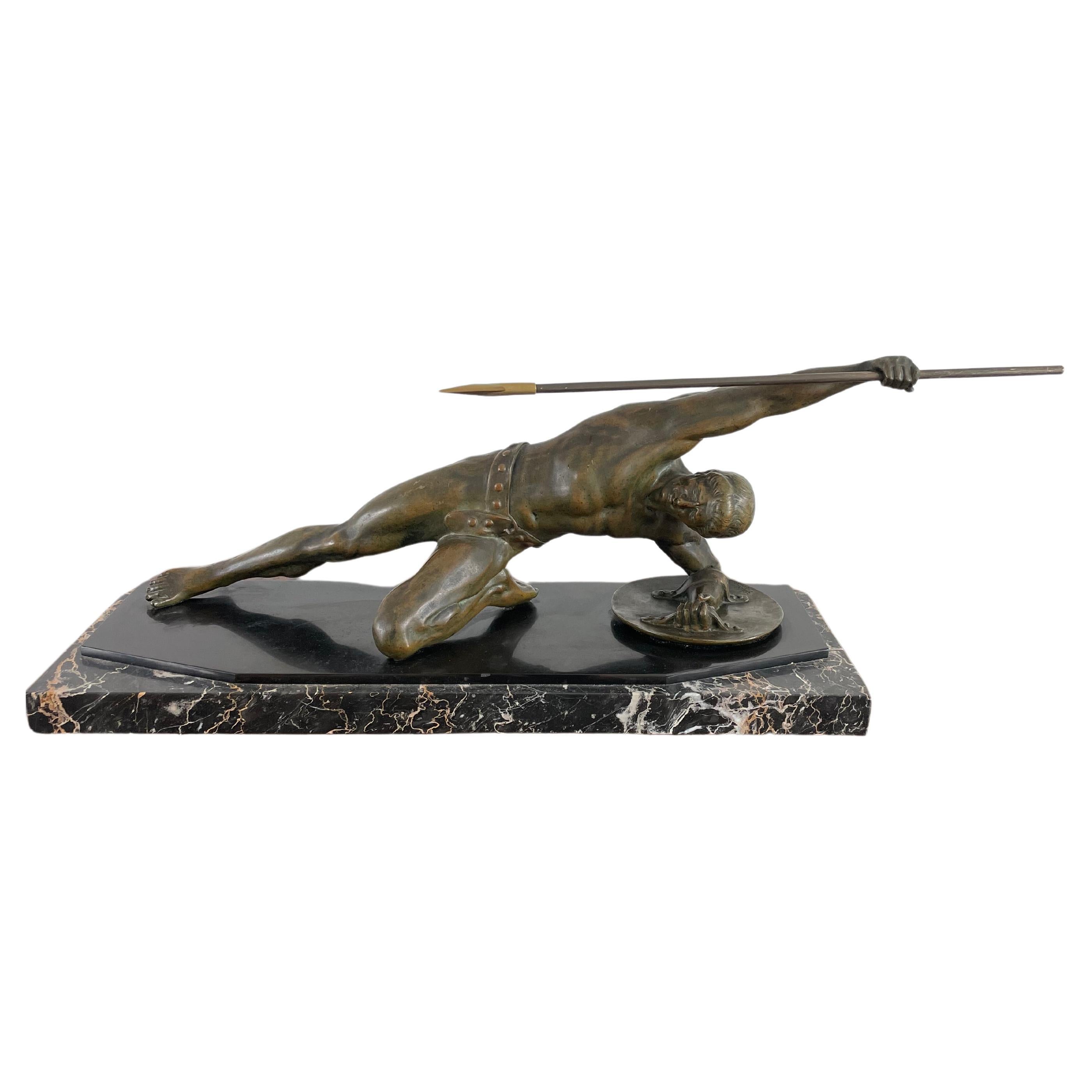 Art Deco bronze gladiator signed “ Desire Grisard “ For Sale