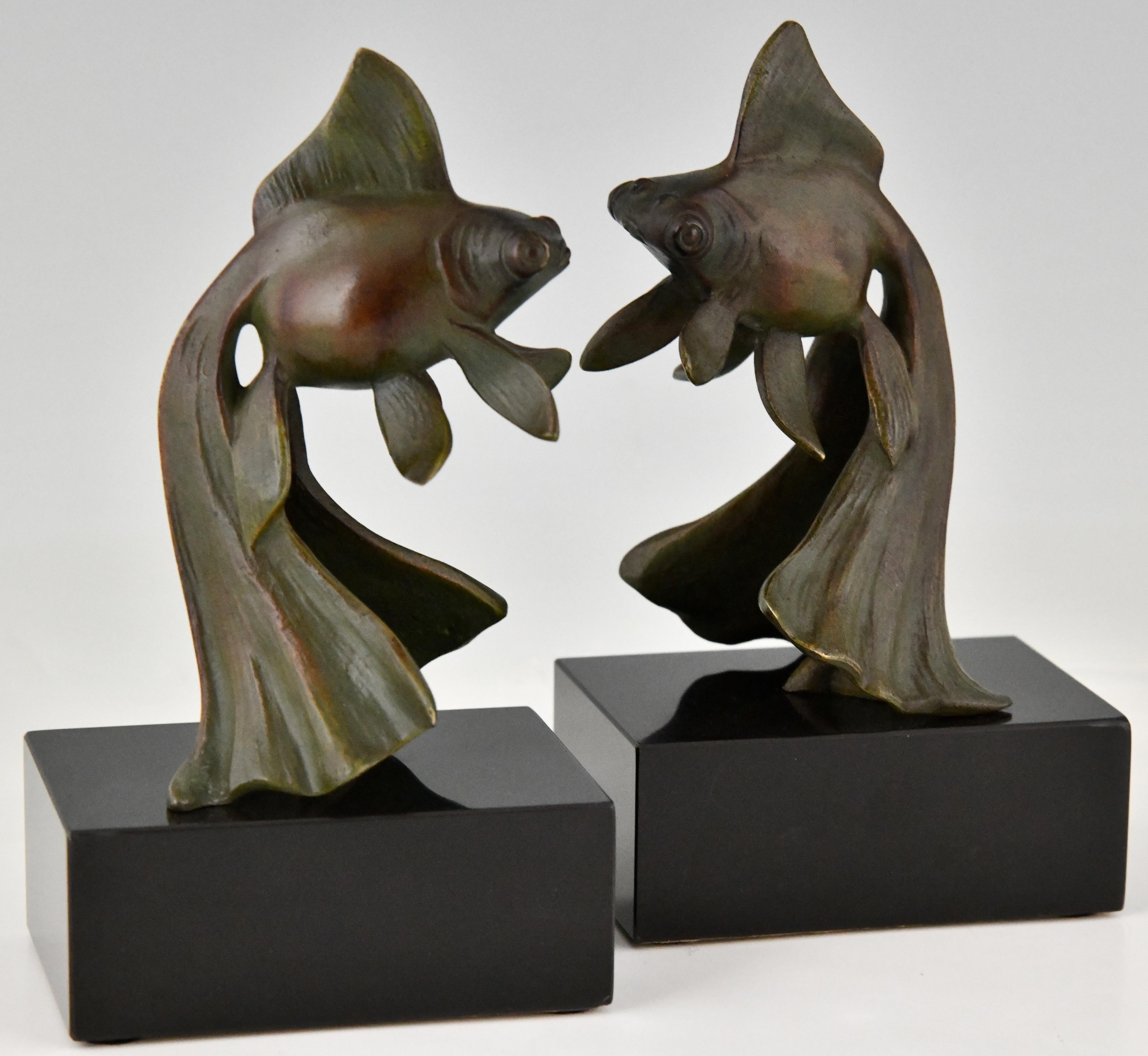 Art Deco Bronze Goldfish Bookends by Georges Garreau France 1930 2