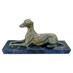Art Deco Bronze Windhund Skulptur von F. Galcera