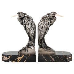 Art Deco Bronze Heron Bookends Signed by Manin, France, 1930