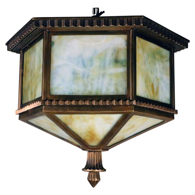 Art Deco Bronze Hexagonal Flush Mounted Lantern at 1stDibs