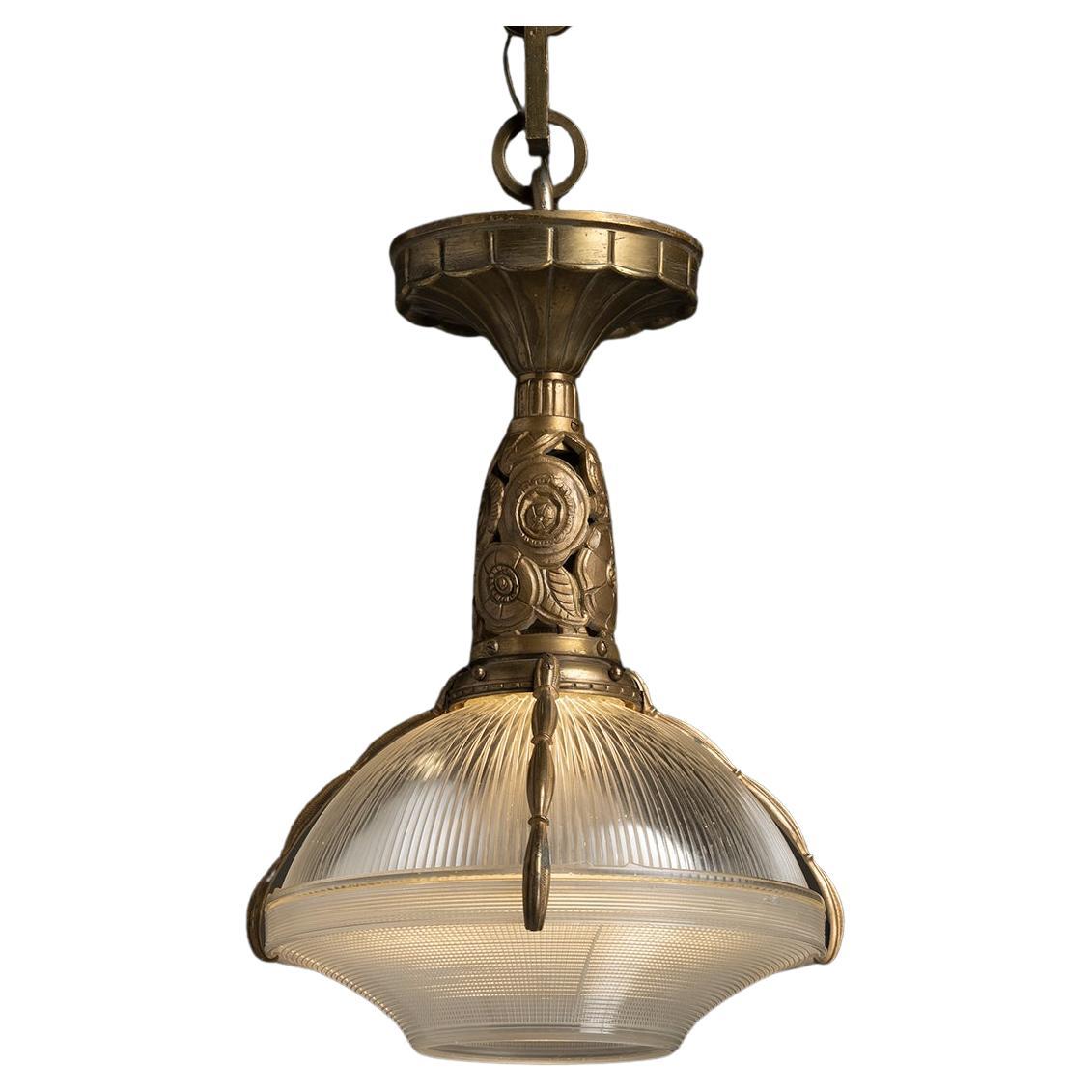 Art deco Bronze Holophane ceiling light, France circa 1924 en vente