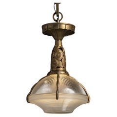 Antique Art deco Bronze Holophane ceiling light, France circa 1924