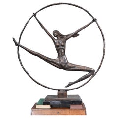 Art Deco Bronze Hoop Dancer Figurine Statue Roaring Twenties