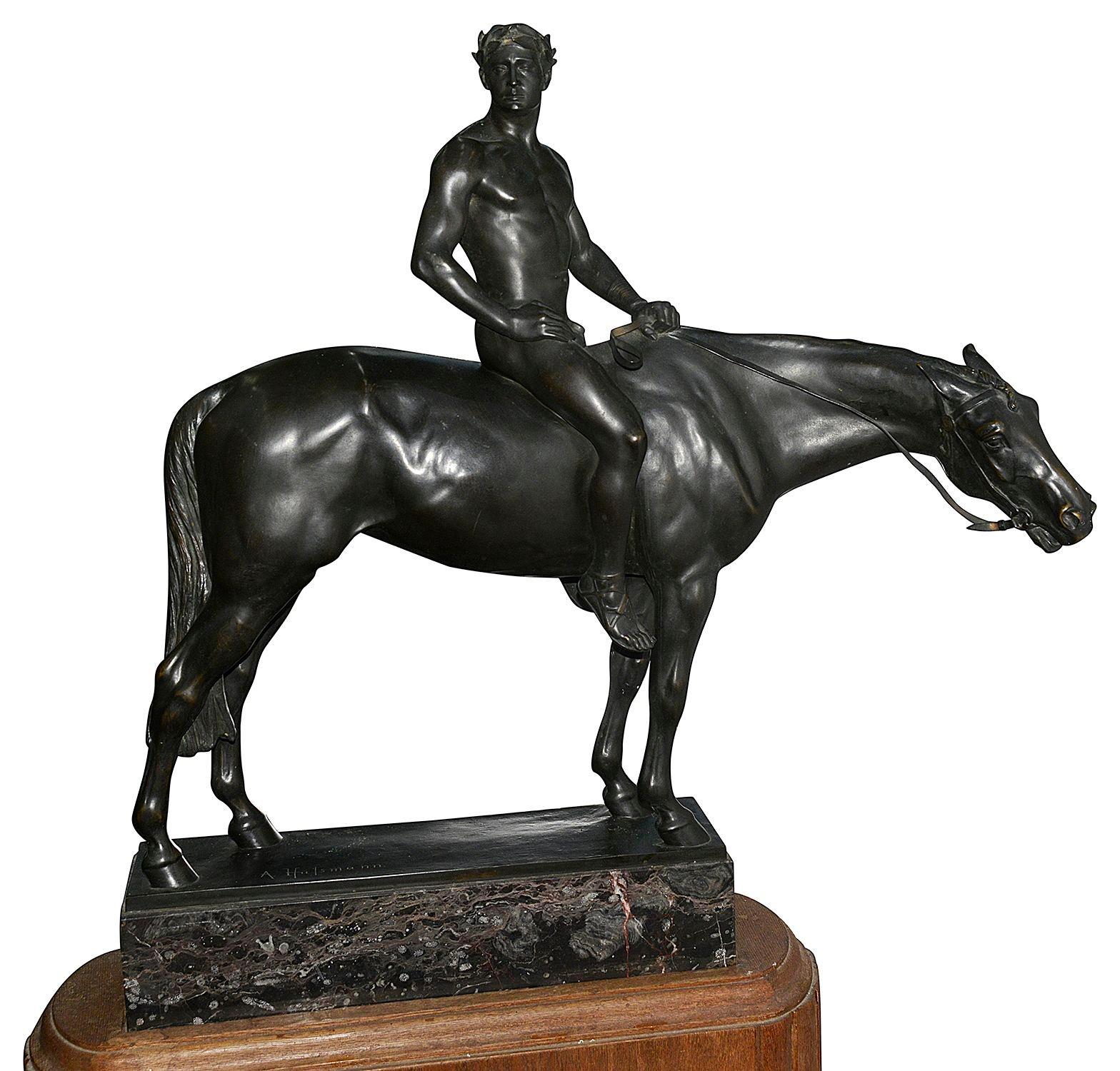 Bronzo Cavaliere in bronzo Art Deco, A. Hulsman. Altezza 162 cm, anni '20 in vendita