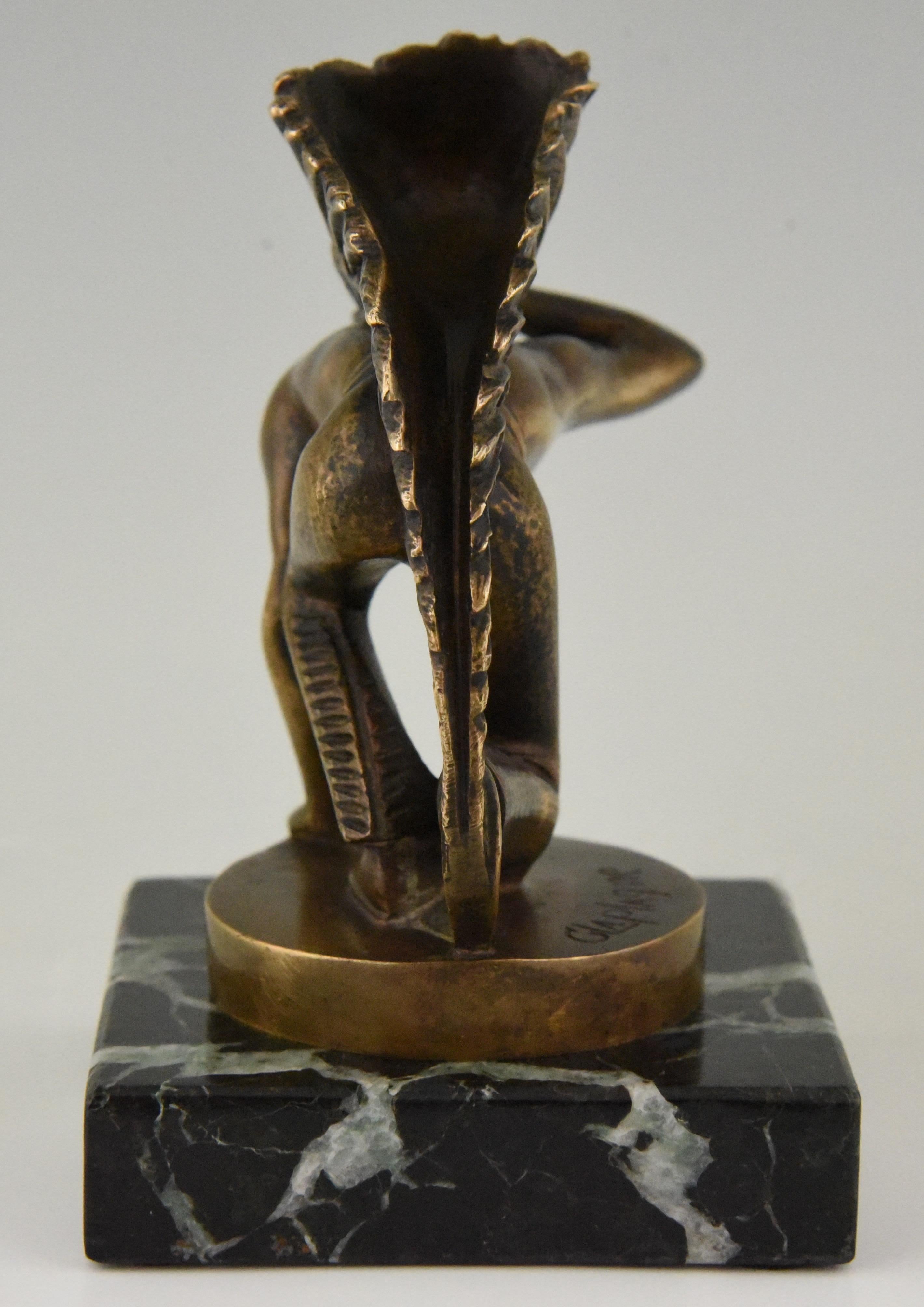 Bronze Mascotte de voiture de vigie indienne en bronze Art Déco Guillaume Laplagne:: 1930