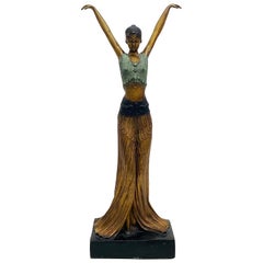 Art Deco Bronze Lady Statue, 1980s