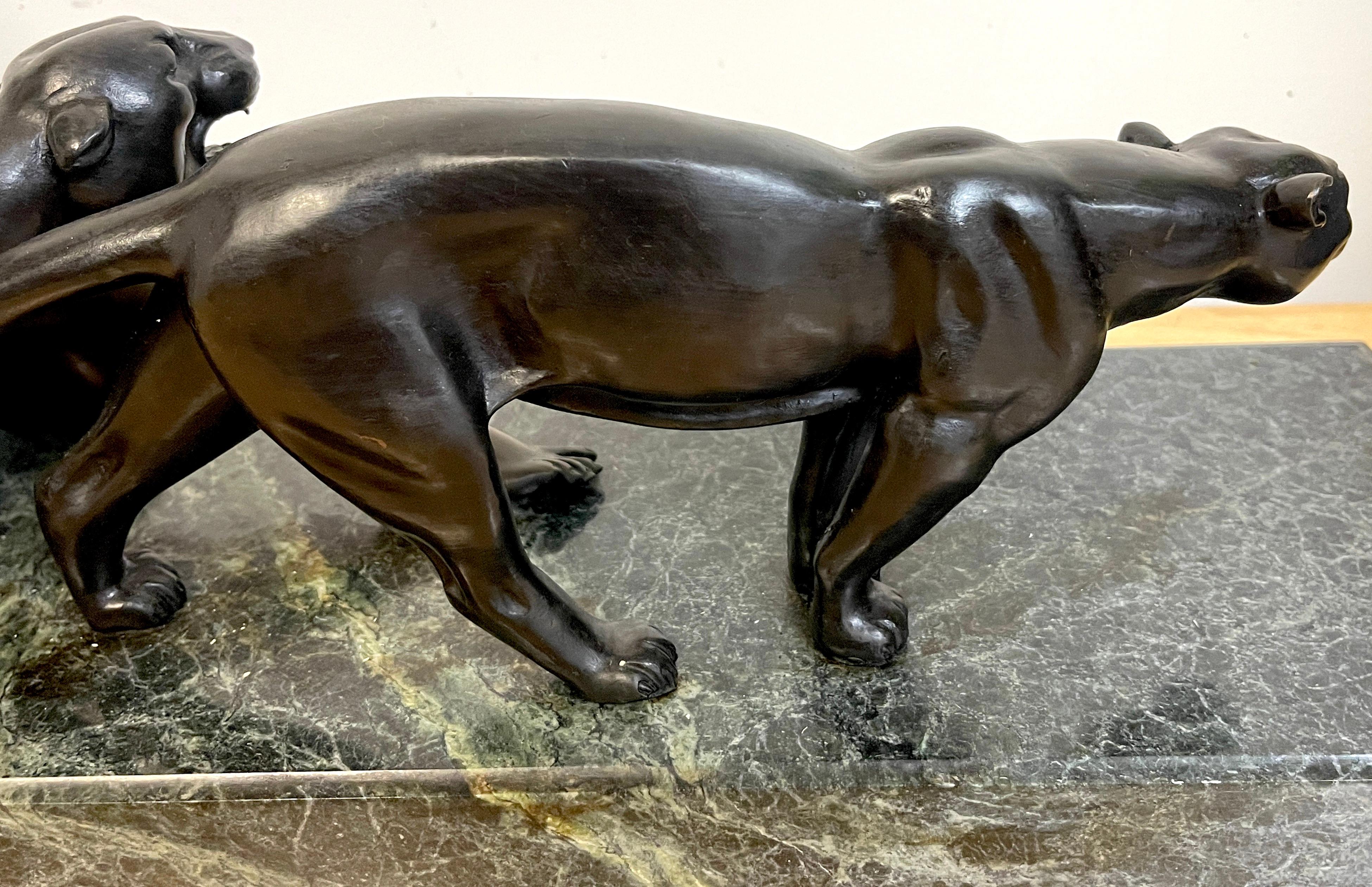 Art Deco Bronze Lady with Two Panthers, by Alexandre Ouline 2