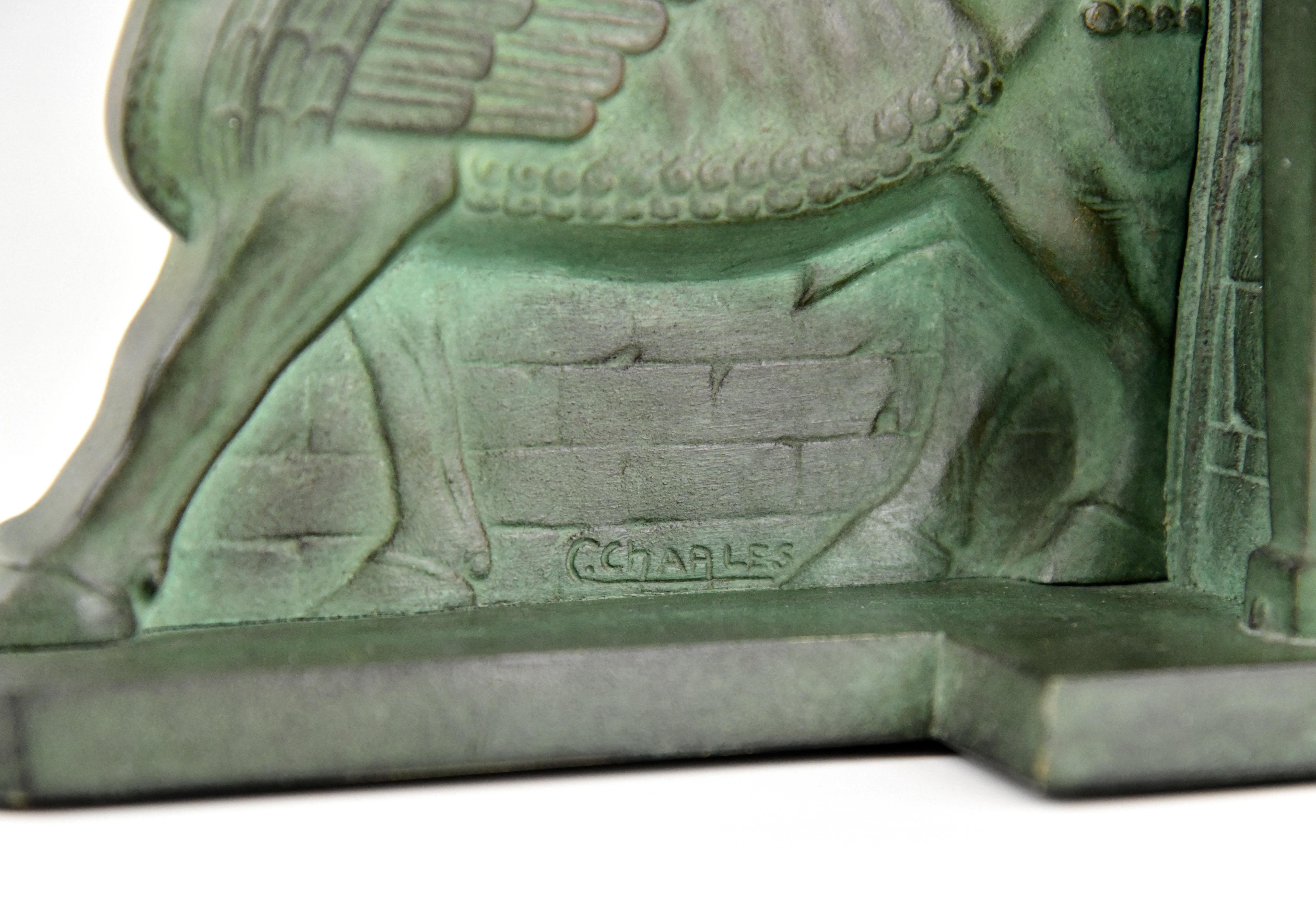 Art Deco Bronze Lamassu Winged Man Bull Bookends C. Charles, 1930 4
