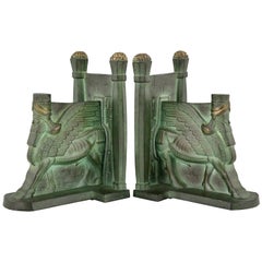 Art Deco Bronze Lamassu Winged Man Bull Bookends C. Charles, 1930