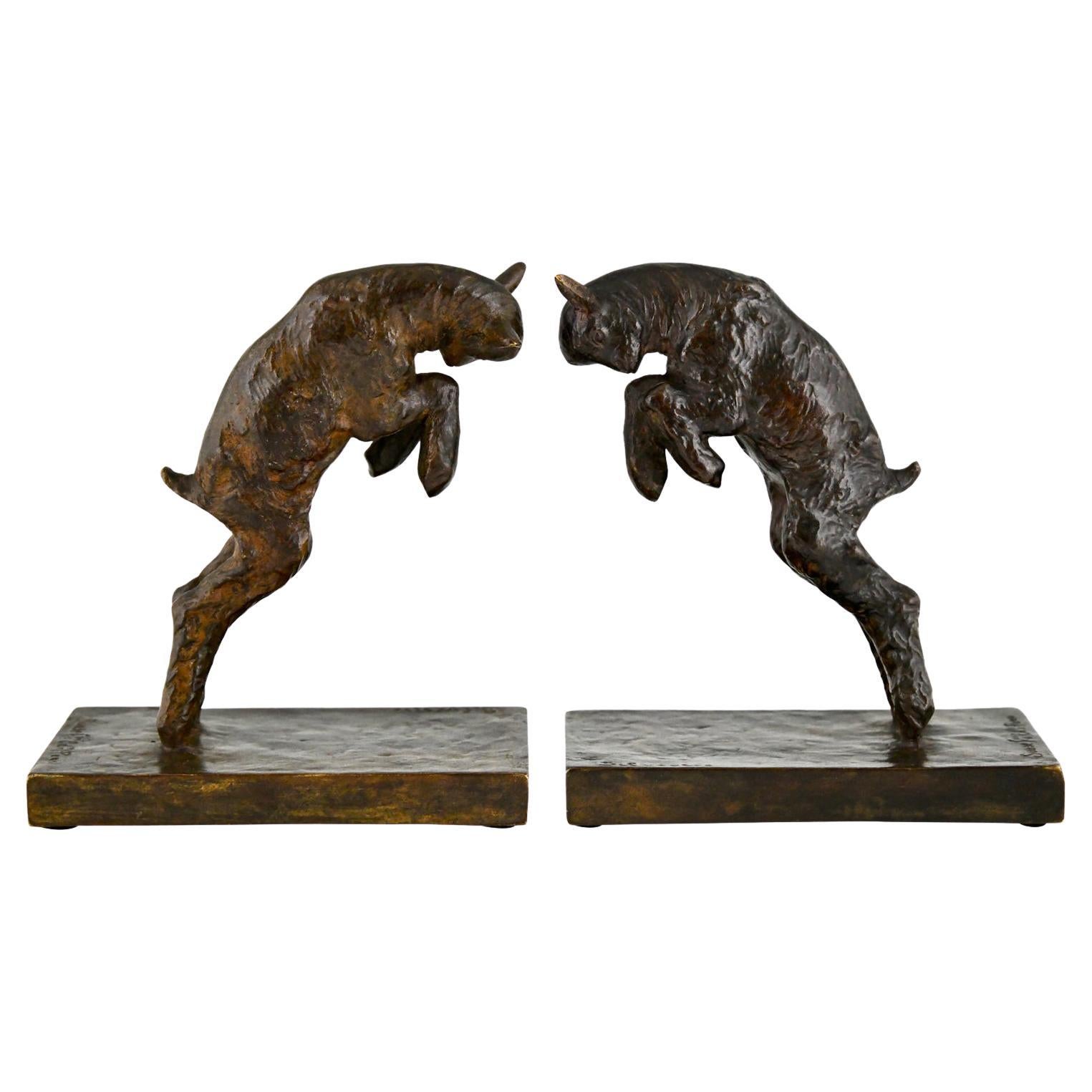 Art Deco Bronze Lamb Bookends by Paul Silvestre, Susse Frères Foundry 1930