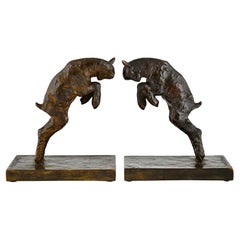 Vintage Art Deco Bronze Lamb Bookends by Paul Silvestre, Susse Frères Foundry 1930