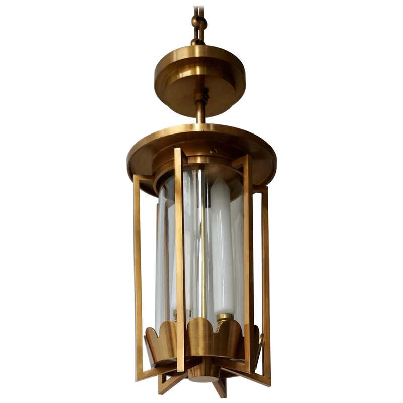 Large Art Deco Style Geometric Lantern With Translucent Yellow ...