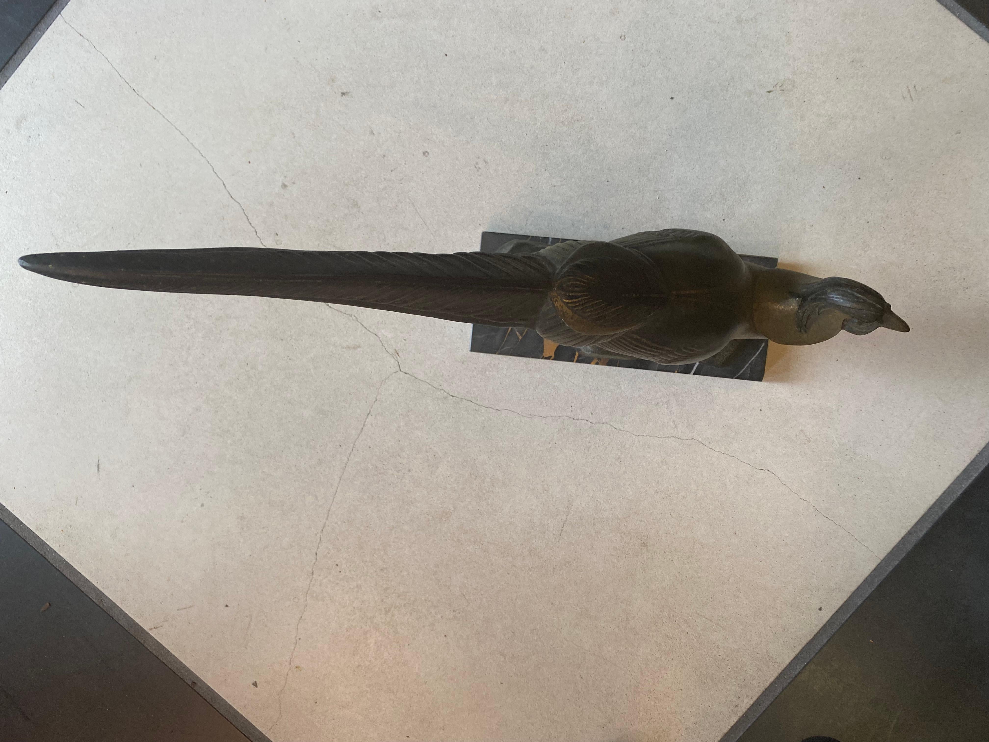 French Art Deco' Bronze Large PHEASANT by Ree'nee' Rochard For Sale