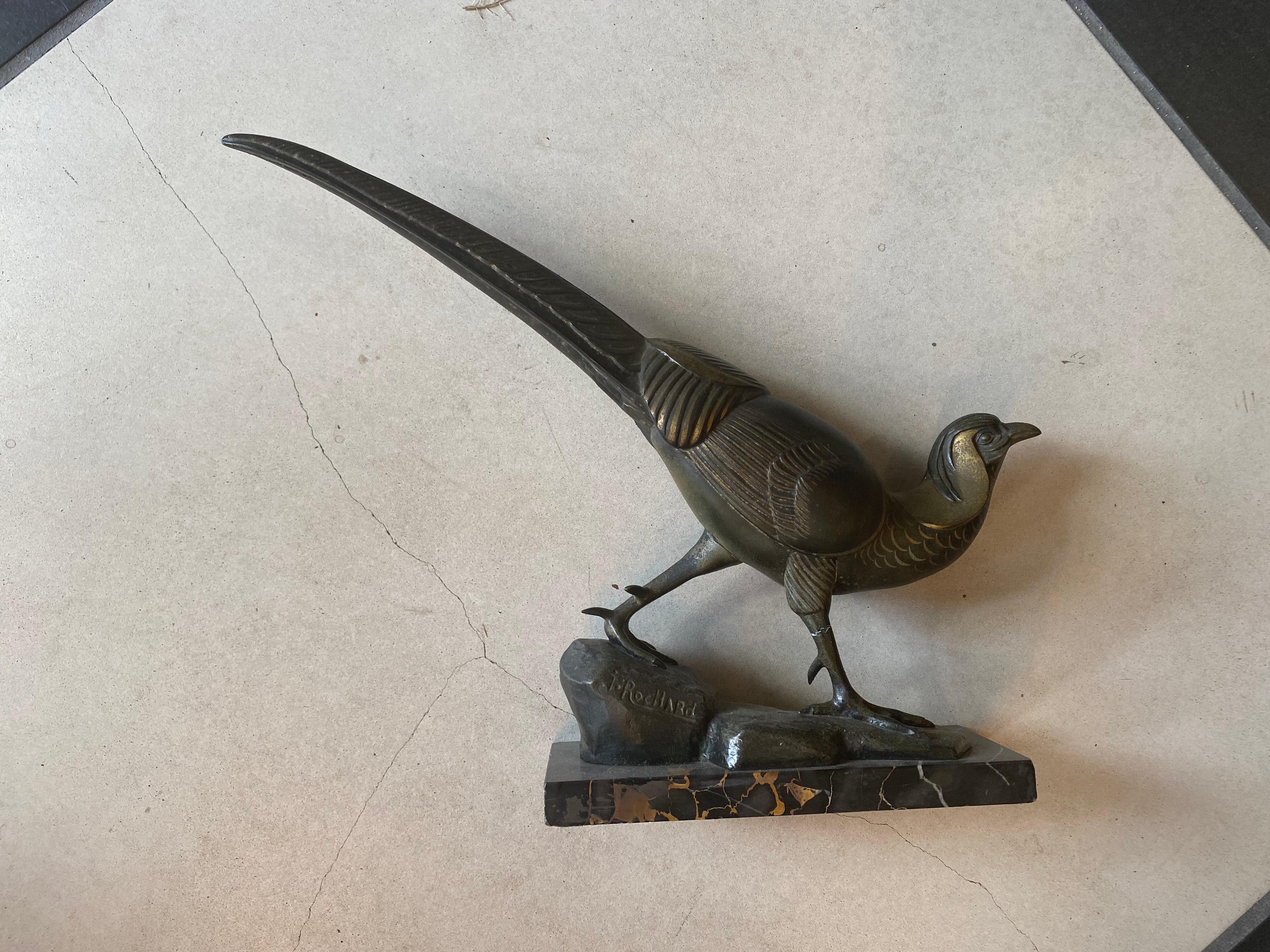 Mid-20th Century Art Deco' Bronze Large PHEASANT by Ree'nee' Rochard For Sale