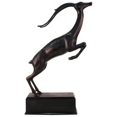 Art Deco Bronze Leaping Antelope Sculpture