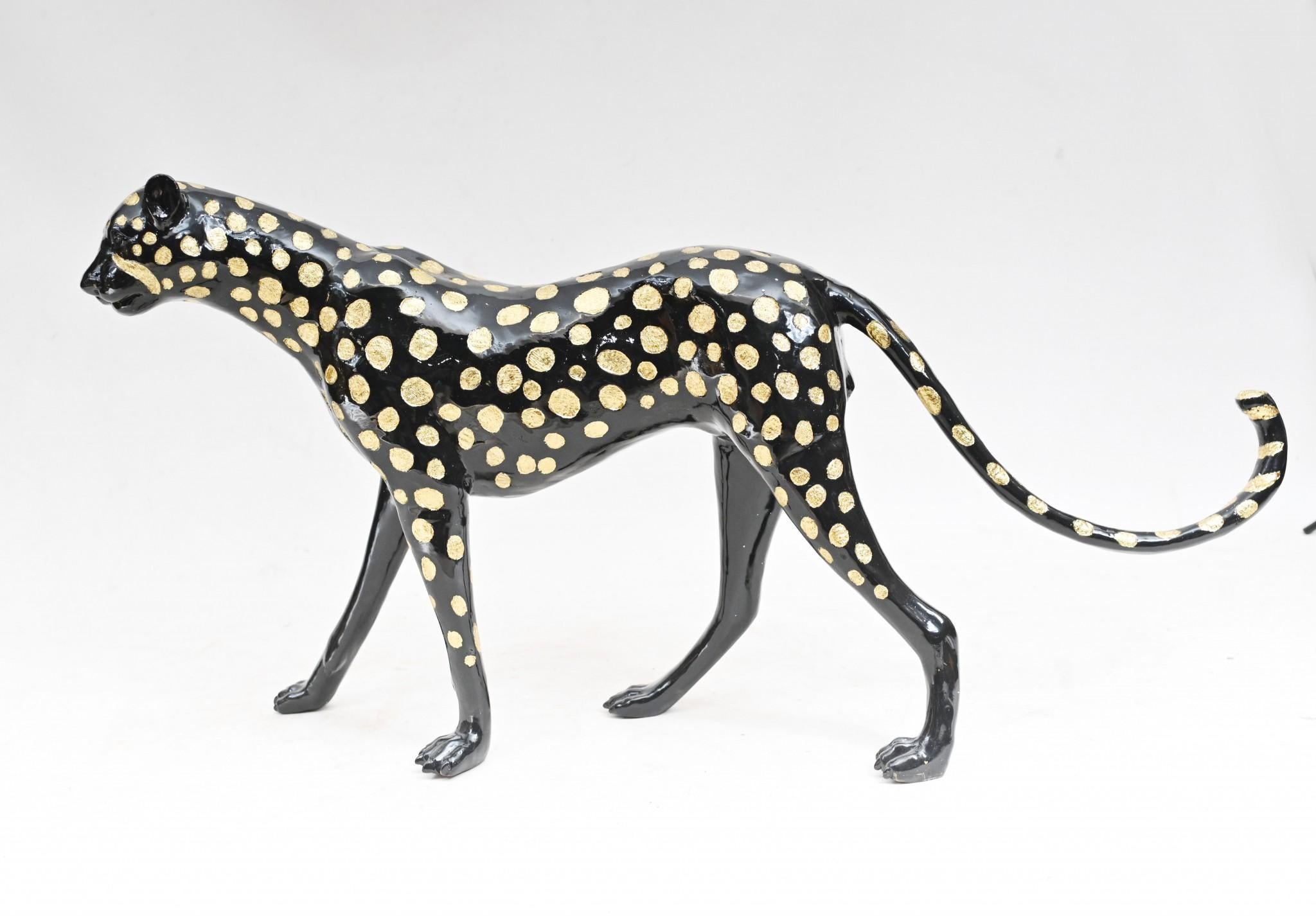 Estatua de Bronce Art Decó de Leopardo Gatos de Tamaño Natural 6