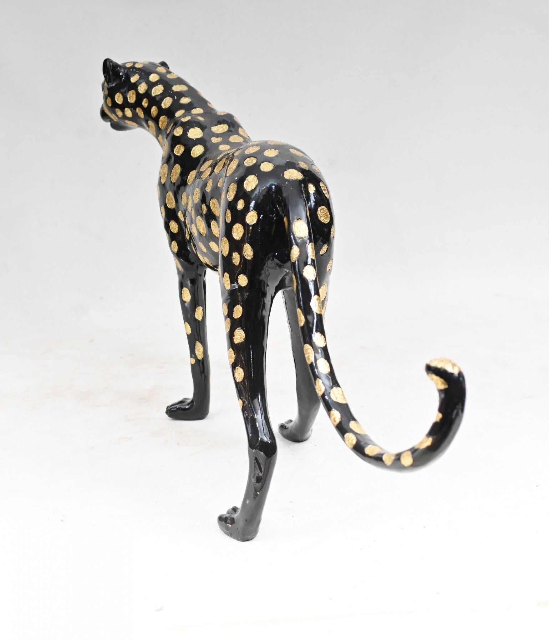 Estatua de Bronce Art Decó de Leopardo Gatos de Tamaño Natural 7