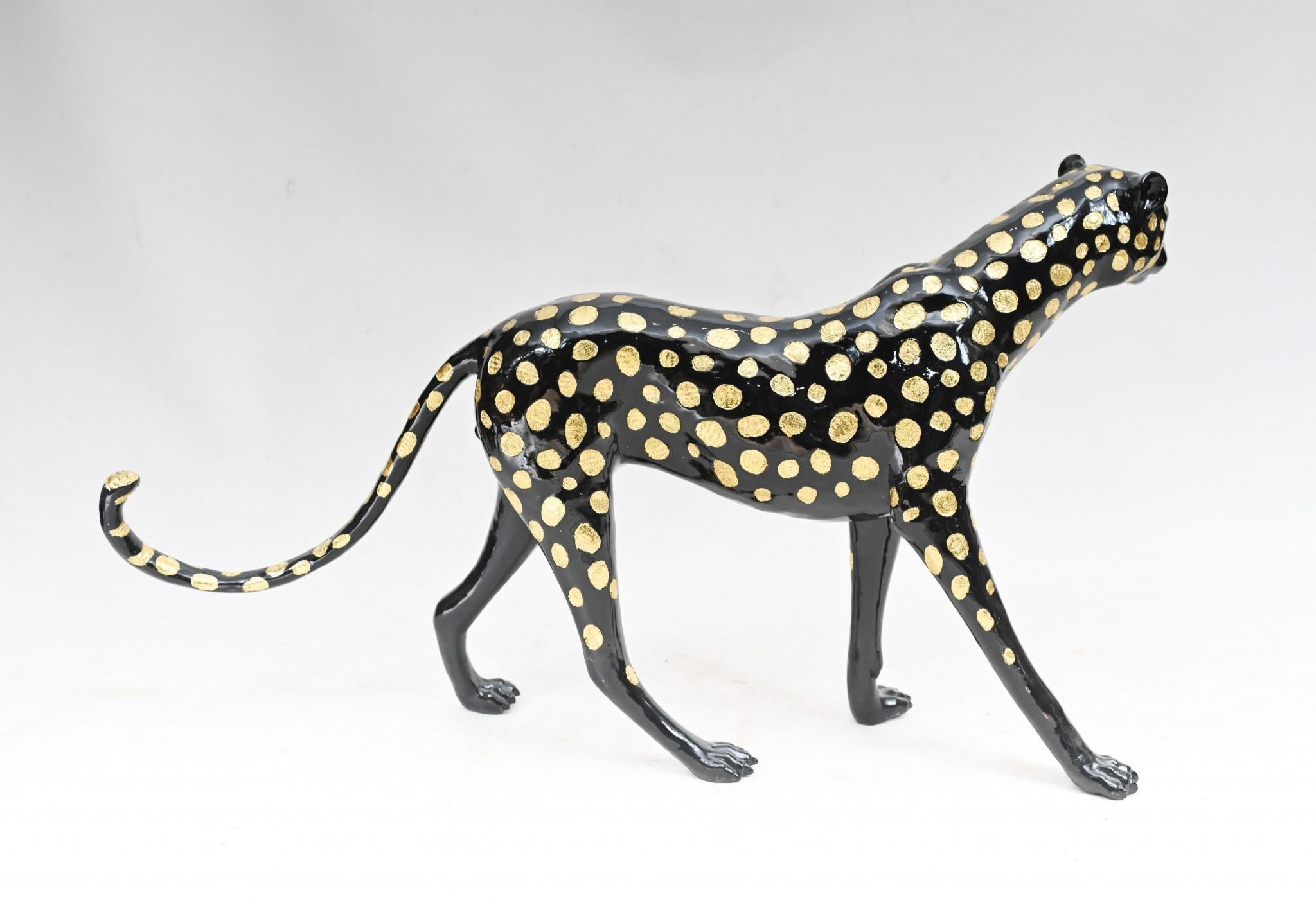 Estatua de Bronce Art Decó de Leopardo Gatos de Tamaño Natural 8