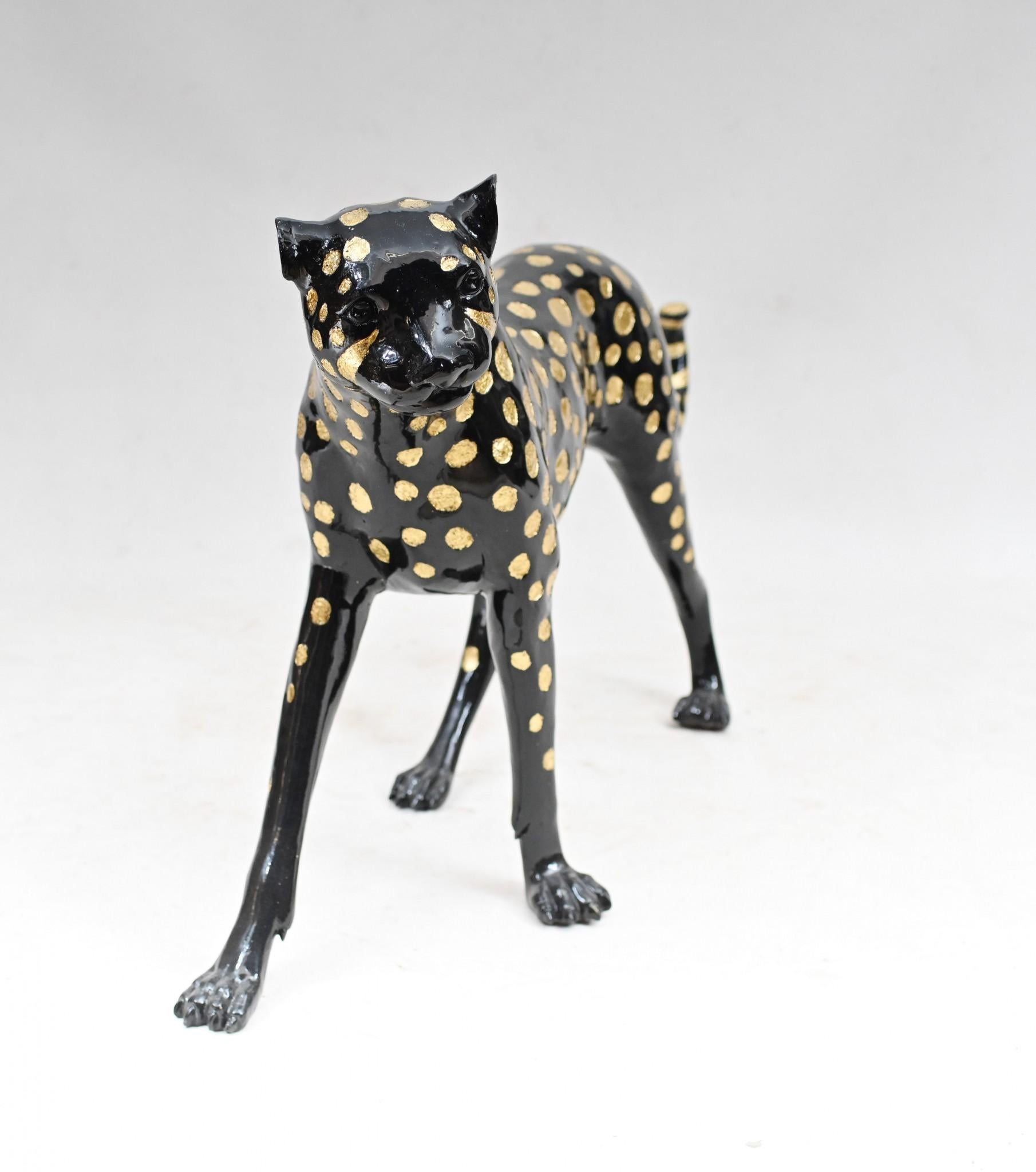 Estatua de Bronce Art Decó de Leopardo Gatos de Tamaño Natural en Bueno Estado en Potters Bar, GB