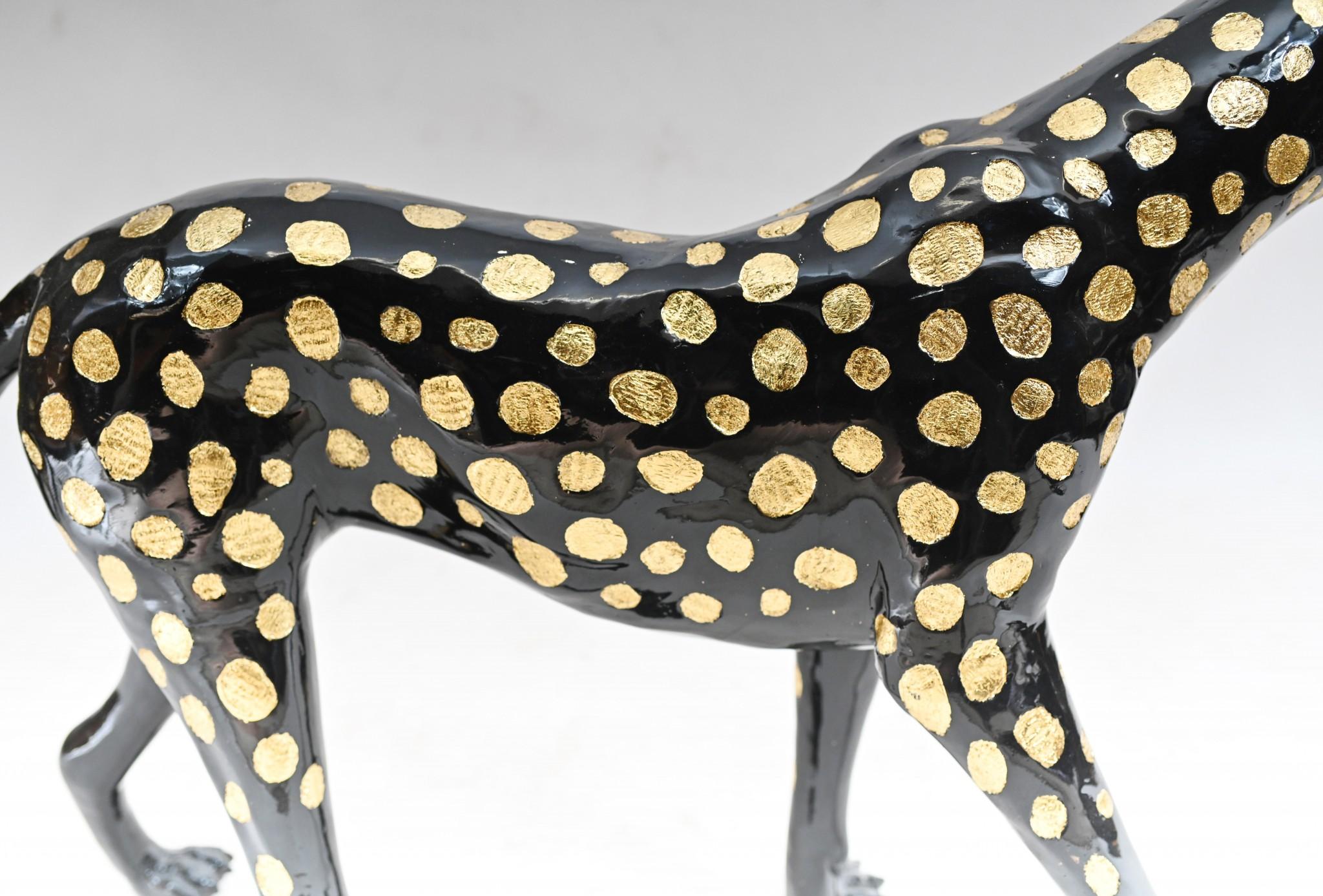 Estatua de Bronce Art Decó de Leopardo Gatos de Tamaño Natural 5