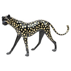 Estatua de Bronce Art Decó de Leopardo Gatos de Tamaño Natural
