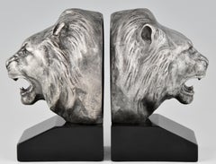 Art Deco Bronze Lion Bookends Georges Raoul Garreau, France, 1930