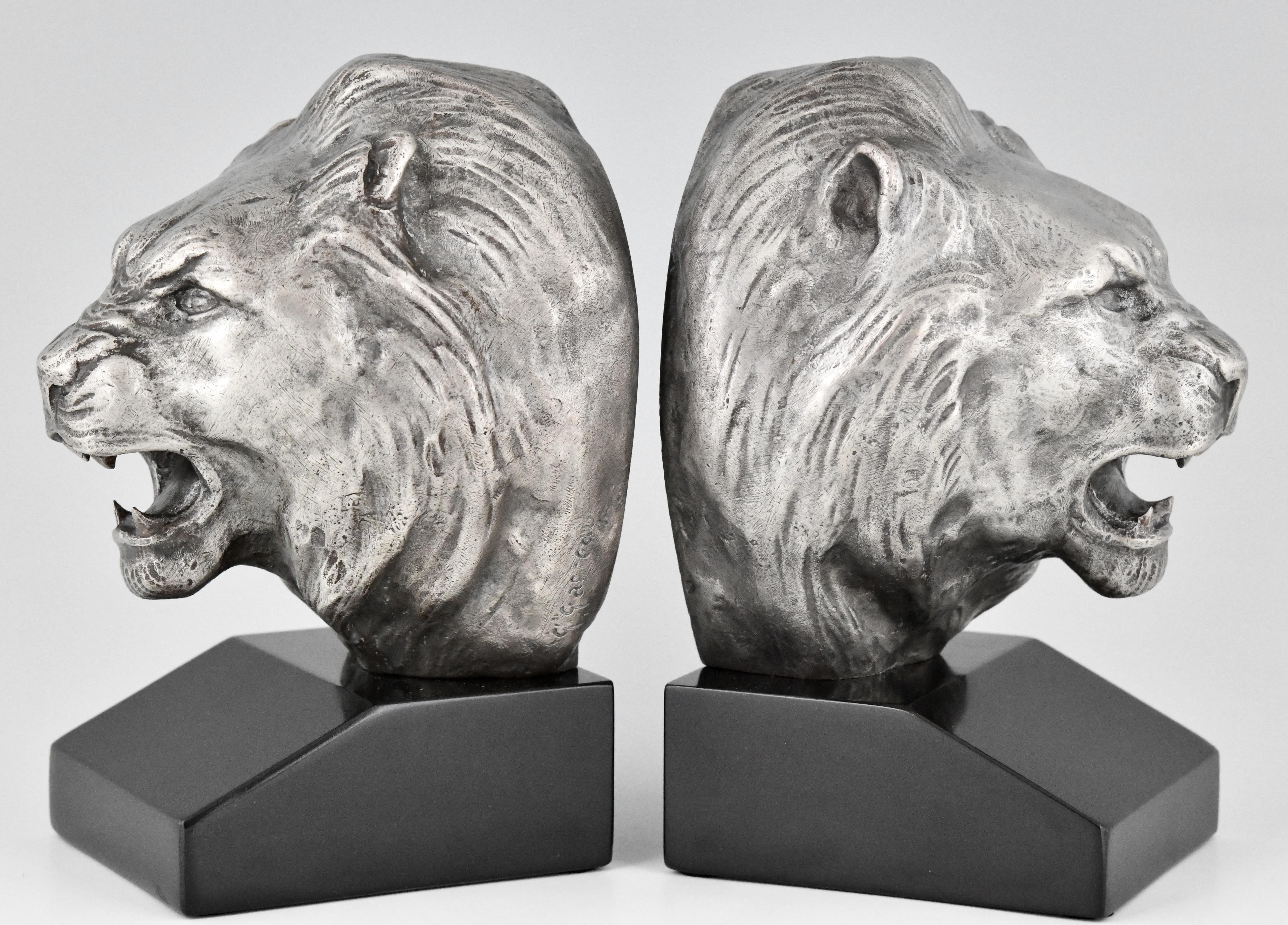 French Art Deco Bronze Lion Bookends Georges Raoul Garreau, France, 1930