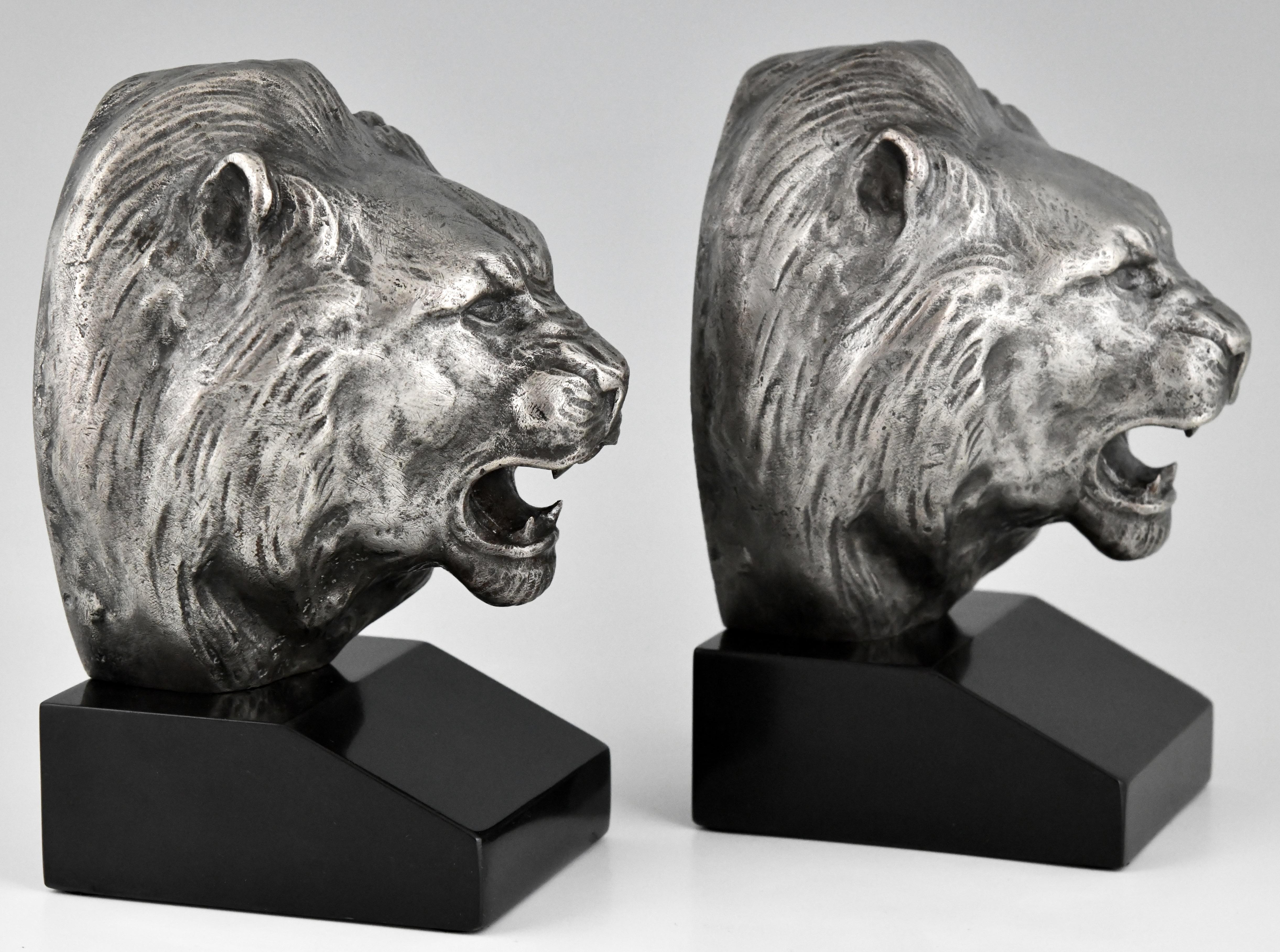 Art Deco Bronze Lion Bookends Georges Raoul Garreau, France, 1930 2
