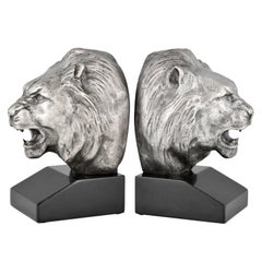 Art Deco Bronze Lion Bookends Georges Raoul Garreau, France, 1930