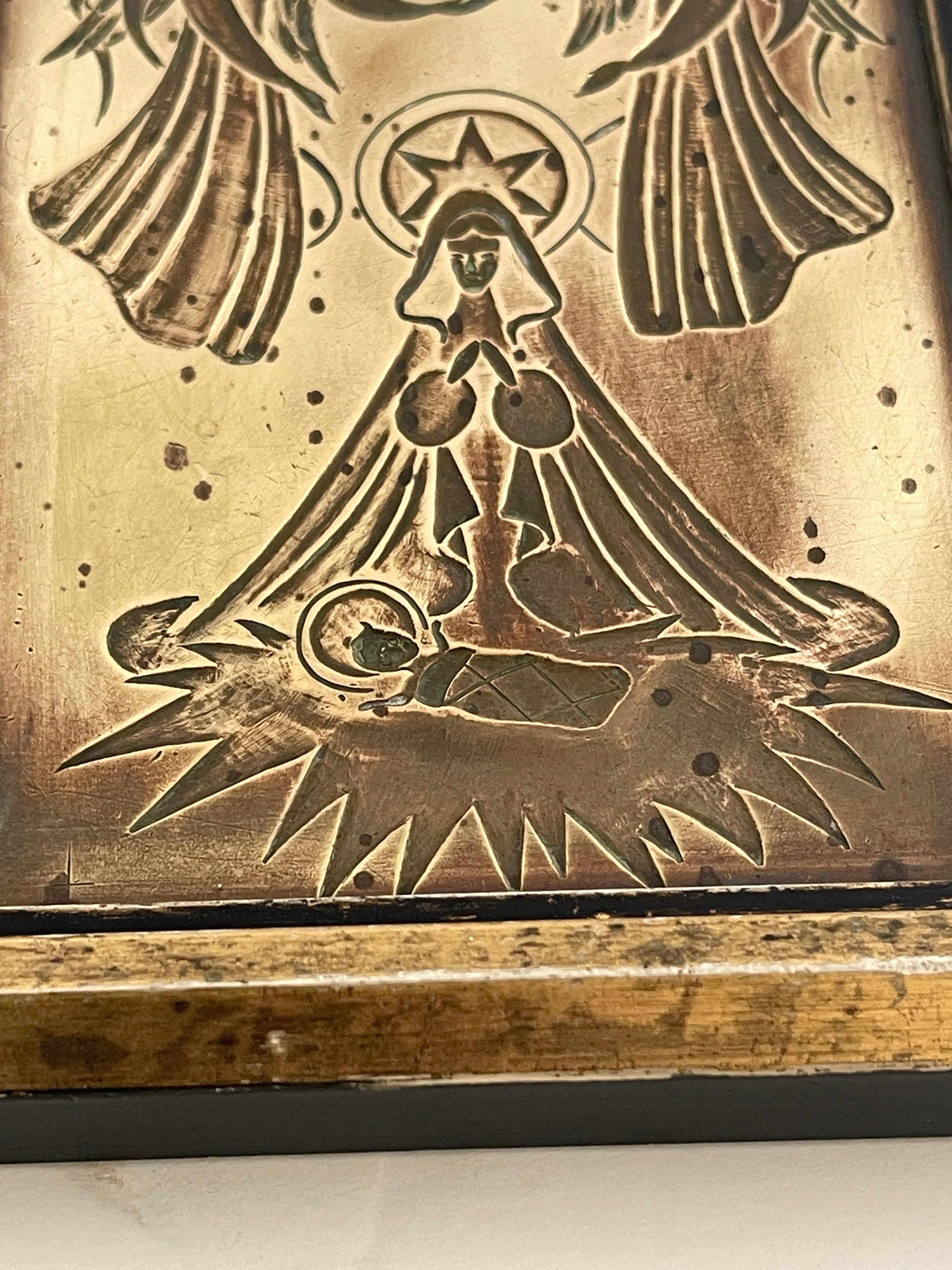 Art Deco Bronze Madonna and Child with Angels Icon In Good Condition For Sale In New York, NY