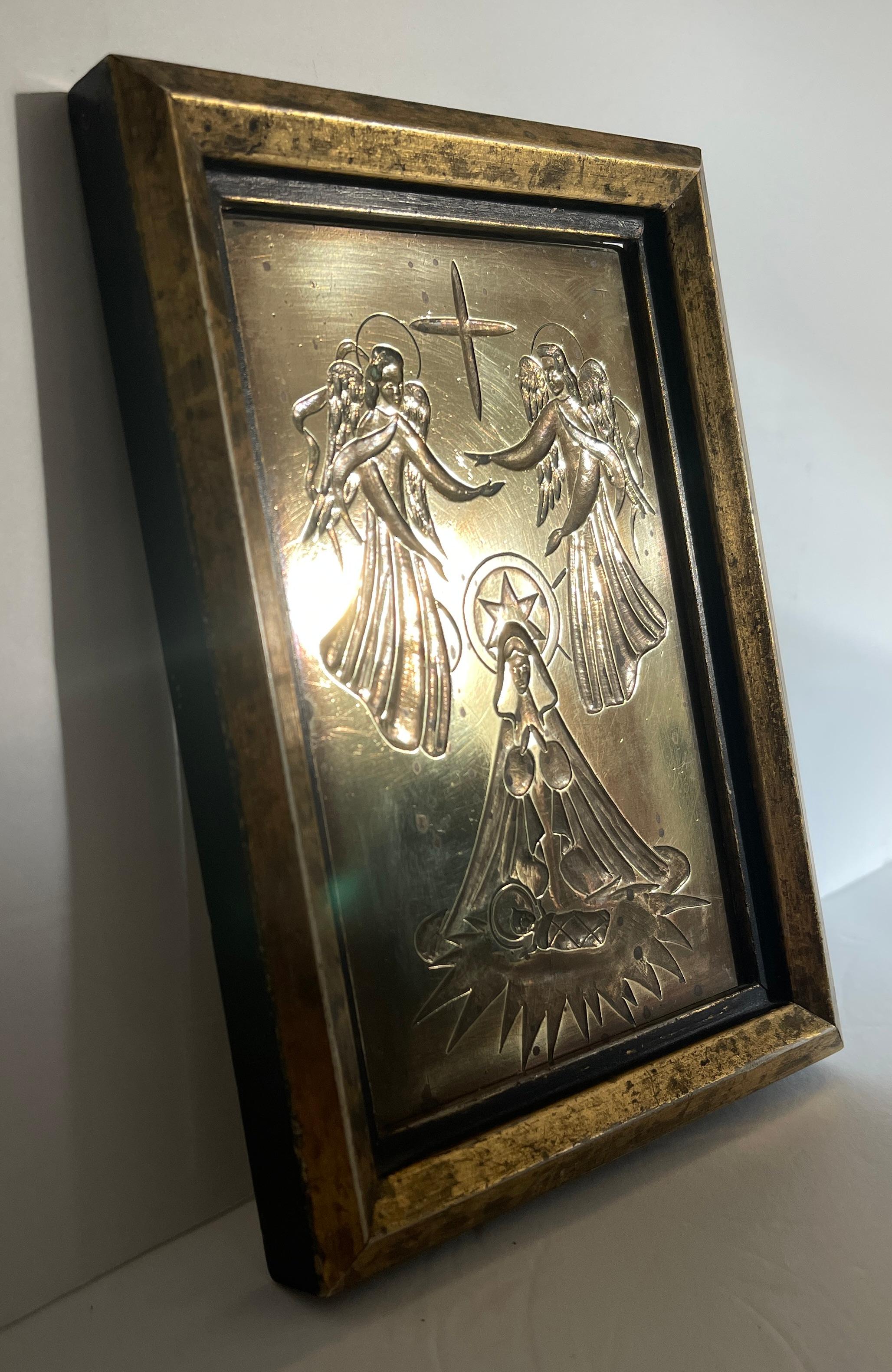 Art Deco Bronze Madonna and Child with Angels Icon For Sale 1