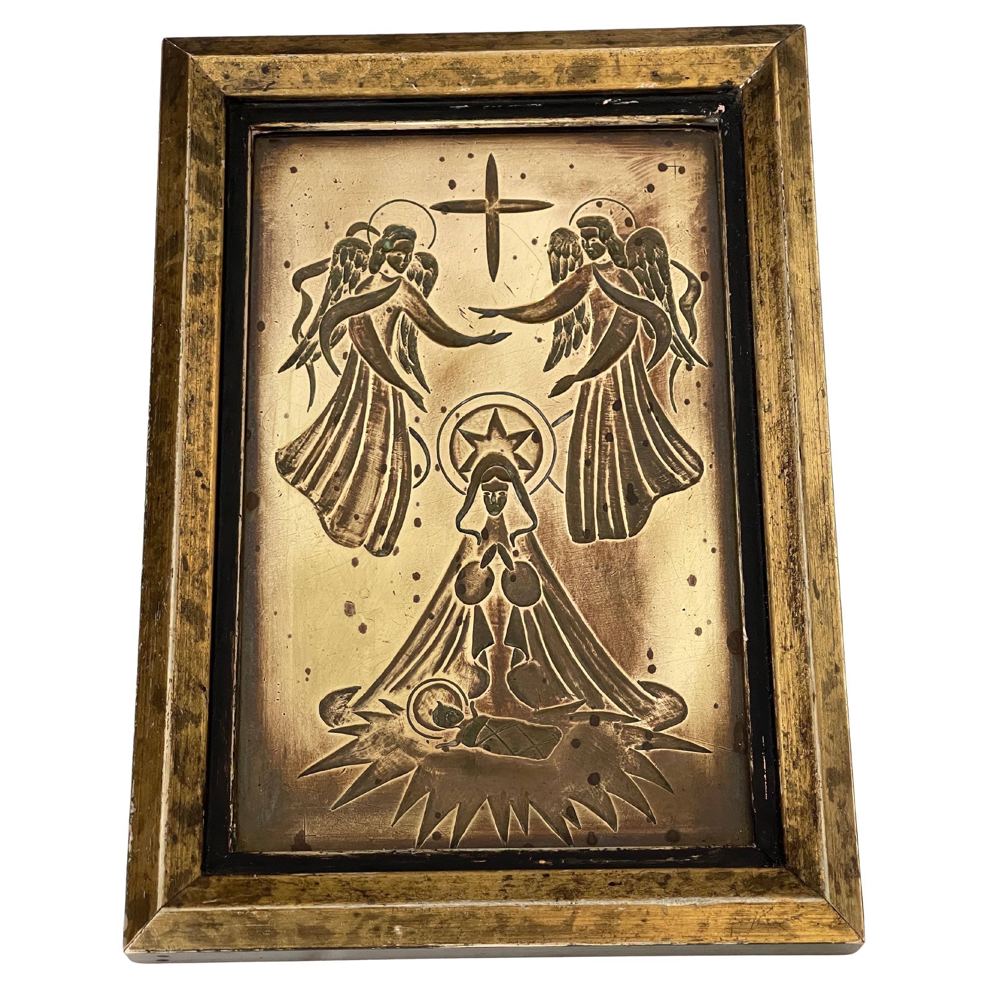 Art Deco Bronze Madonna and Child with Angels Icon For Sale